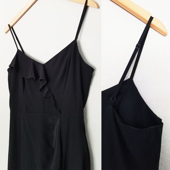 Parker 100% Silk Ellender Ruffle Slit Midi Dress Sz 6 Black Slip Asymmetric $378 - Picture 10 of 12